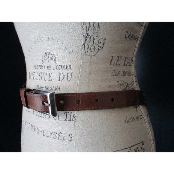 Vintage Brown Genuine Leather Silver Metal Link Belt Size Medium - Picture 3 of 5
